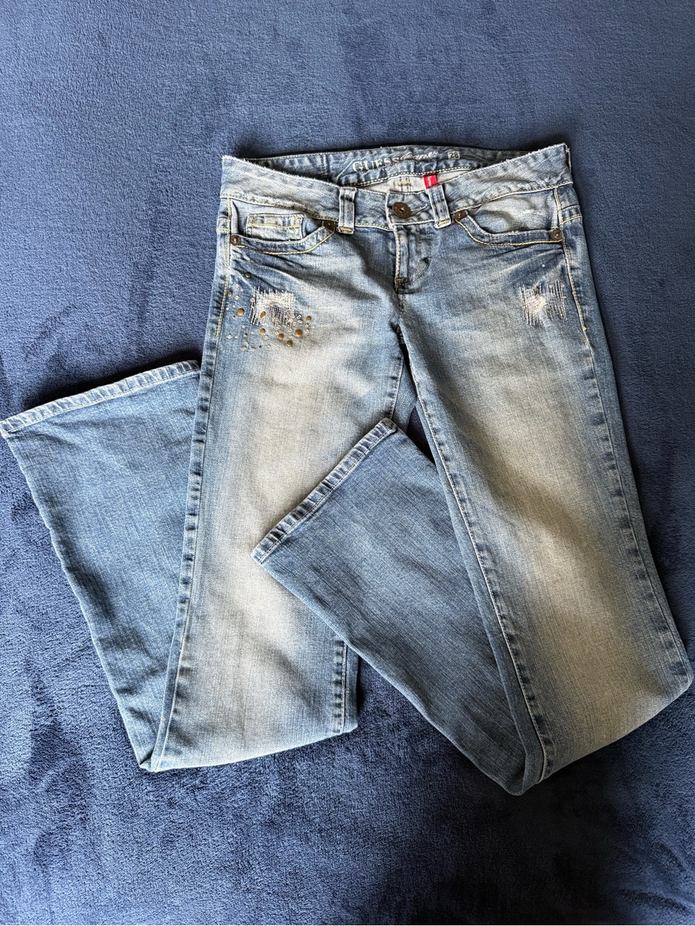 Guess Light Blue Boot Cut Jeans with Stud Detail - Picture 1 of 5